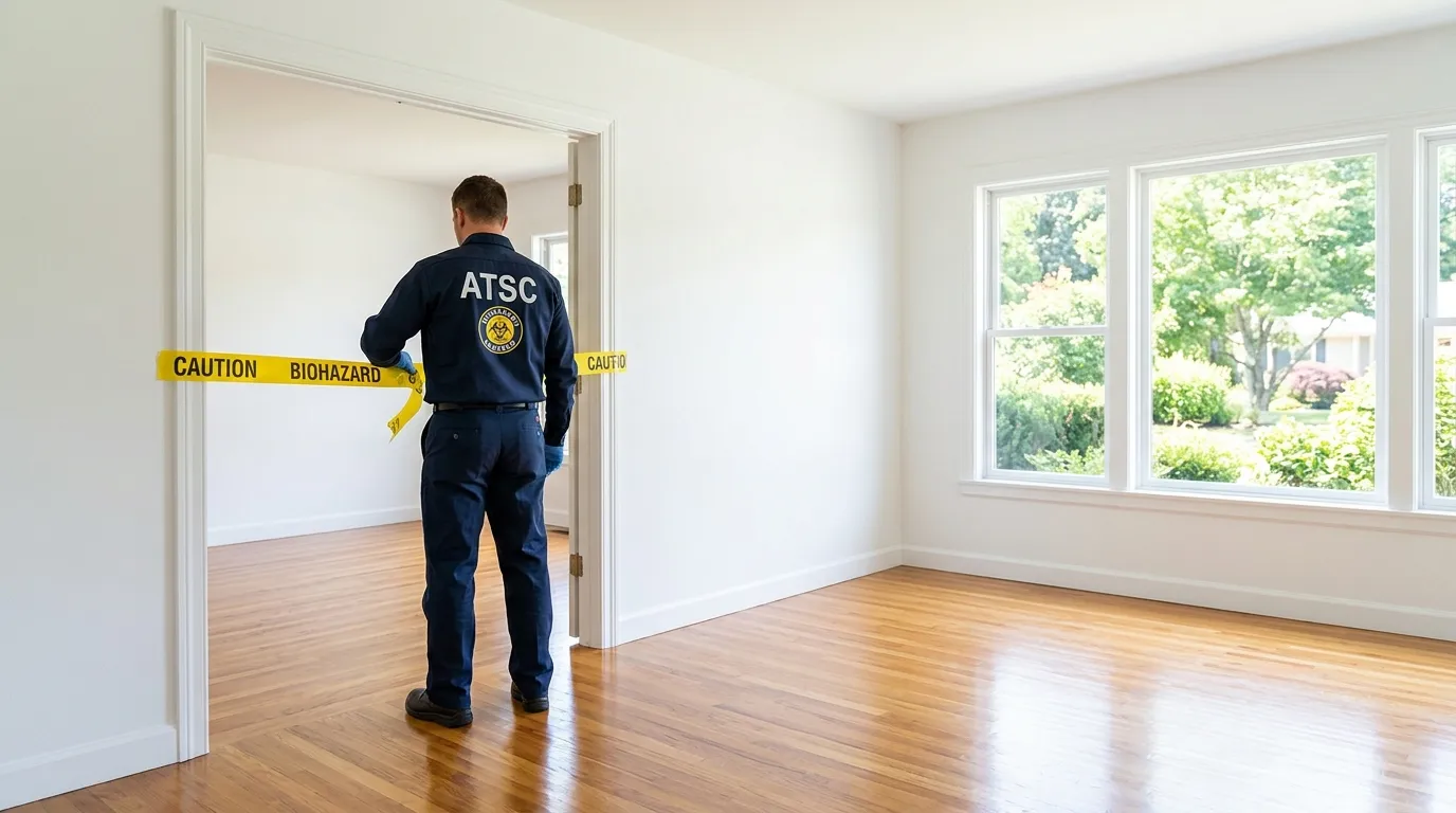 Certified biohazard cleanup crew performing Trauma Scene Cleanup in Robertsville